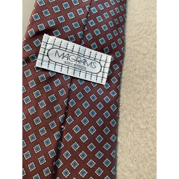 MacGraviss Mens Tie Red Blue Geometric Pattern Silk Vintage Necktie - Picture 3 of 5